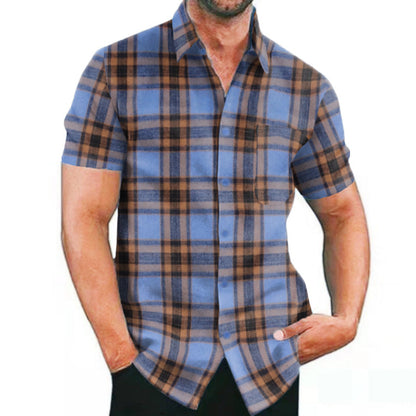 Herren Karohemd Kurzarm Modern mit Taschen