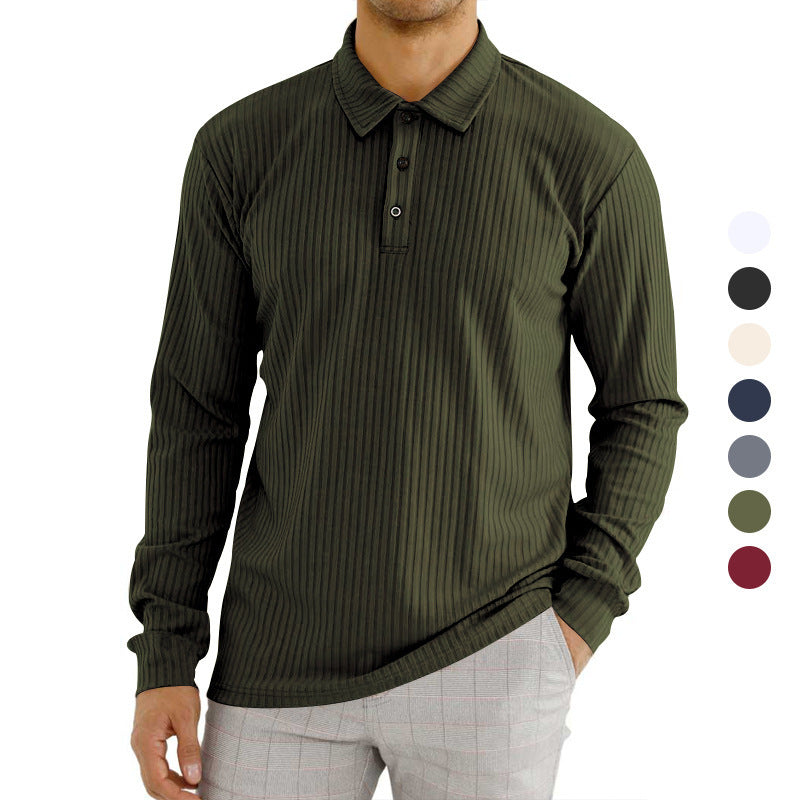 Herren Polohemd Langarm Strukturiert Elegante Optik