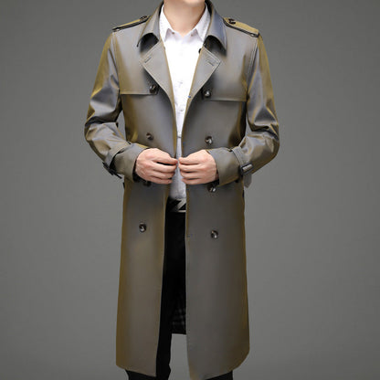 Herren Trenchcoat Modern mit Doppelknopf und Taschen
