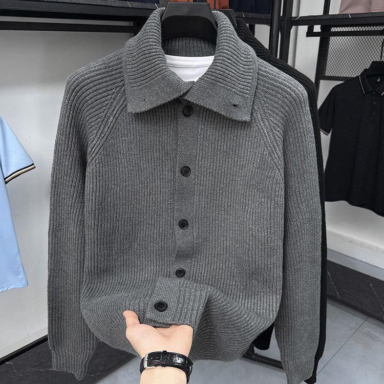 Herren Strickjacke Weich Rippmuster Kragen Button Down - BerlinGlamour