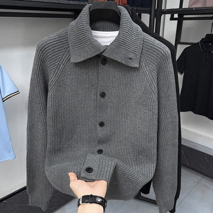 Herren Strickjacke Weich Rippmuster Kragen Button Down - BerlinGlamour