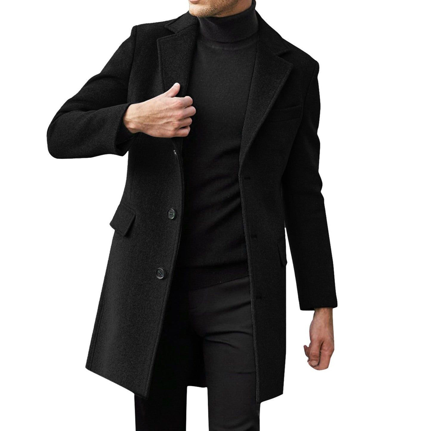 Eleganter Herren Wollmantel Klassisch Revers Verdeckte Knöpfe