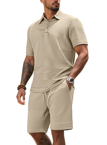 Herren Freizeitanzug Kurze Hose Poloshirt Sportlich Modern