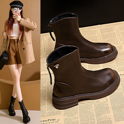 Damen Stiefeletten Elegant Bequem Kunstleder Reißverschluss Schwarz