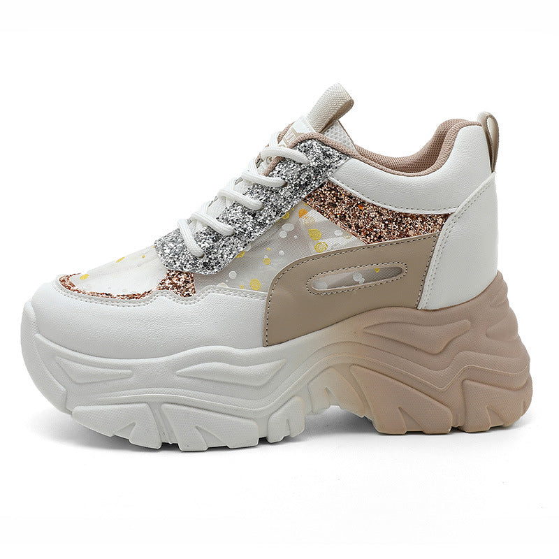 Damen Sneaker Chunky Glitzer Schuhe atmungsaktiv