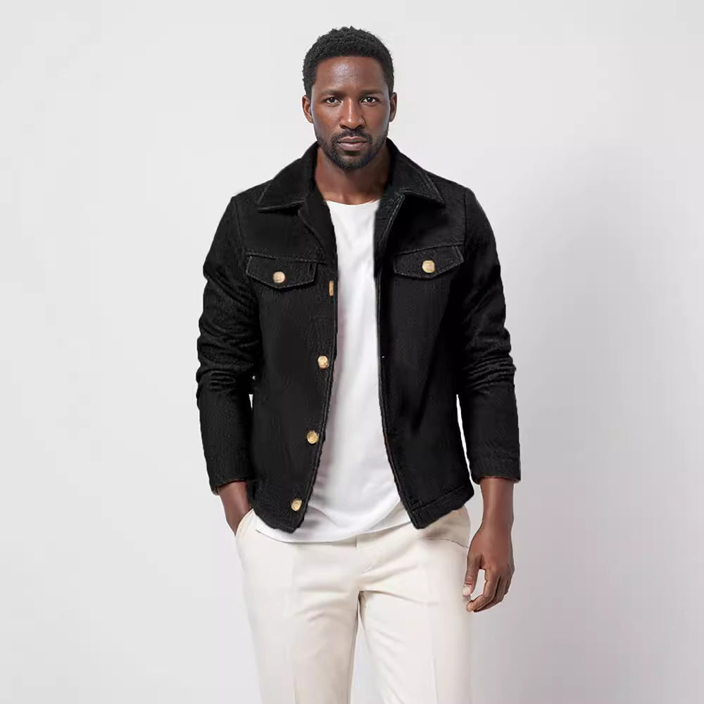 Moderne Herren Denimjacke mit Knöpfen und Taschen - BerlinGlamour