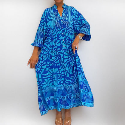 Damen Maxikleid Modern Grafik V-Ausschnitt Elegant