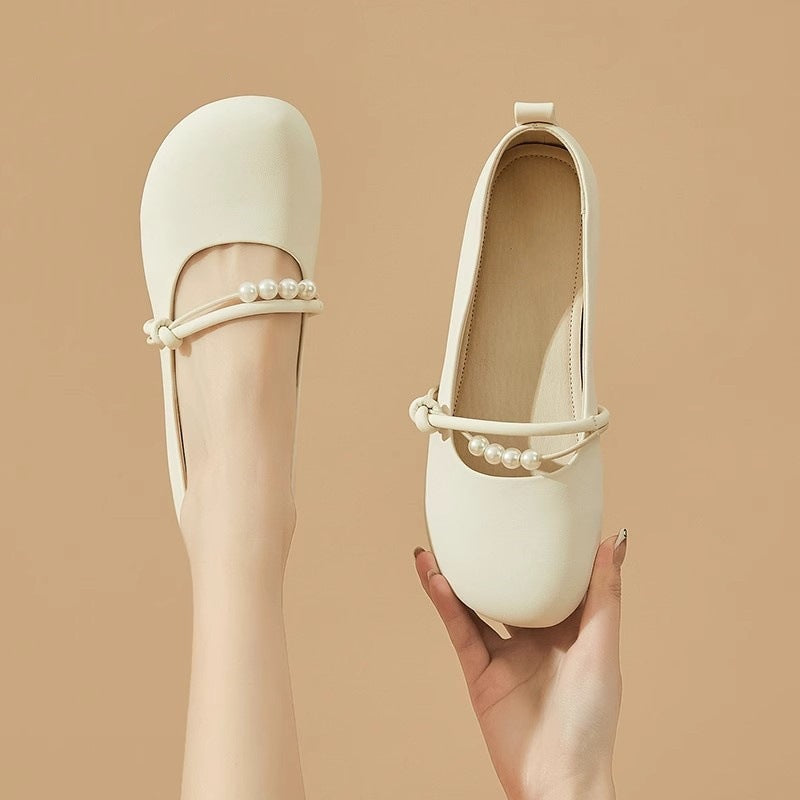 Damen Ballerinas Perlen Riemen Elegantes Design - BerlinGlamour