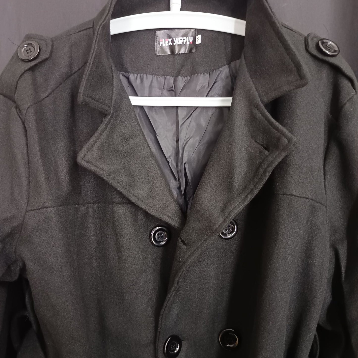 Herren Mantel Elegant Melton mit Gürtel Schwarz Modern
