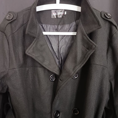 Herren Mantel Elegant Melton mit Gürtel Schwarz Modern