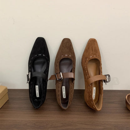 Damen Ballerinas Elegant Spitzenschuhe Mit Schnalle - BerlinGlamour