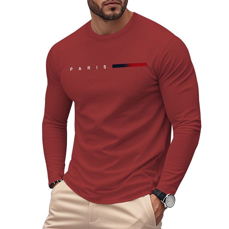 Herren Langarm T-Shirt mit modernem Paris-Druck und elastischem Saum Berlin Glamour → Herren T-Shirt Langarm mit Paris-Druck, modern, elastisch und Berlin-Glamour