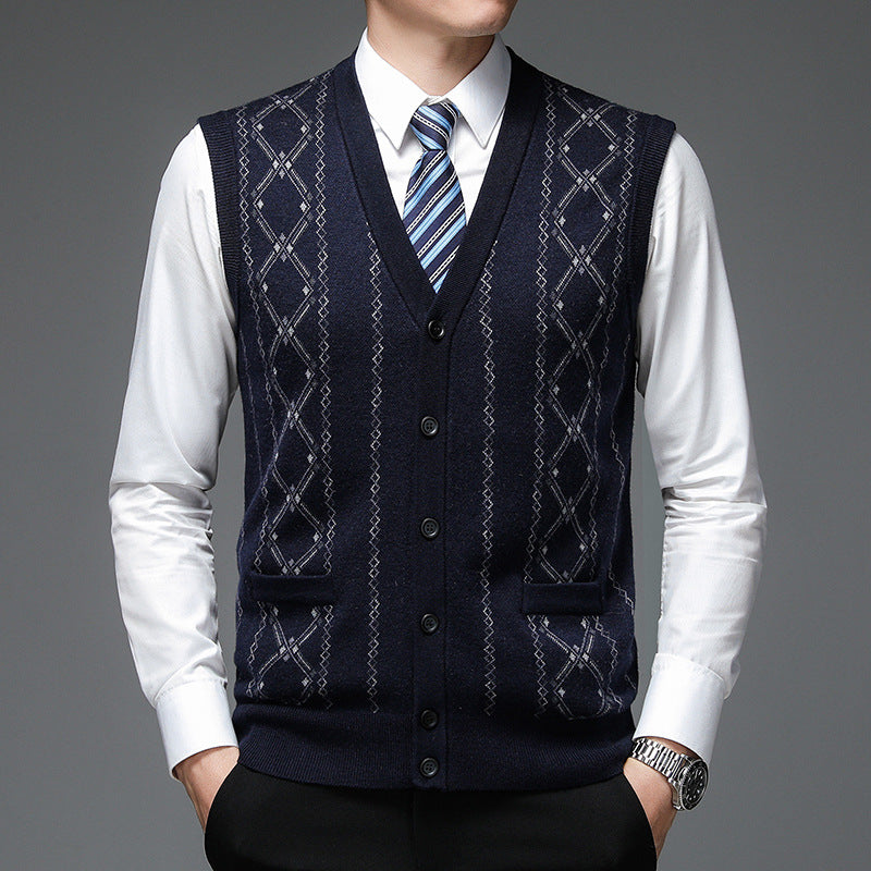 Herren Strickweste Rautenmuster Elegante Schalkragen