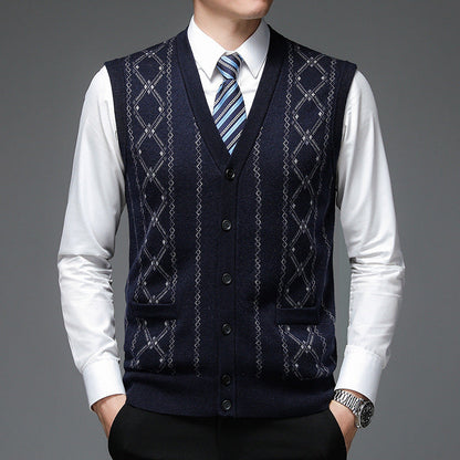 Herren Strickweste Rautenmuster Elegante Schalkragen