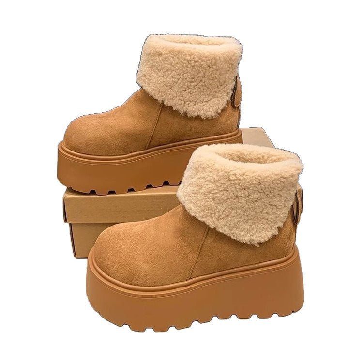 Damen Plateau Stiefel Flauschig mit Plüschkragen Winter