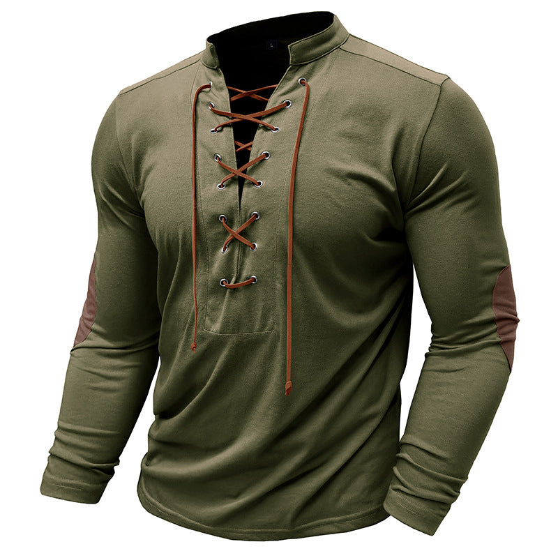 Herren Langarmshirt Modern Schnürdesign Slim Fit