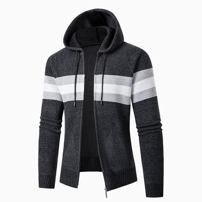 Herren Strickjacke Lässig Mit Kapuze Kontraststreifen Modern