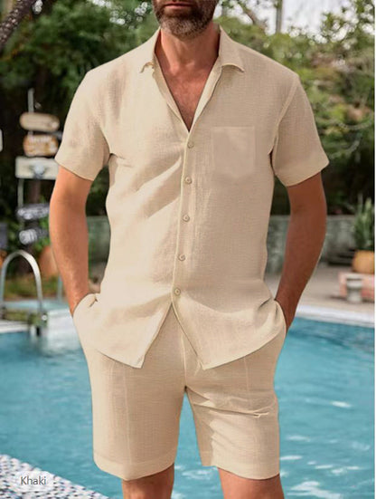 Herren Sommer Set Kurzarm Hemd und Shorts Leicht und Bequem