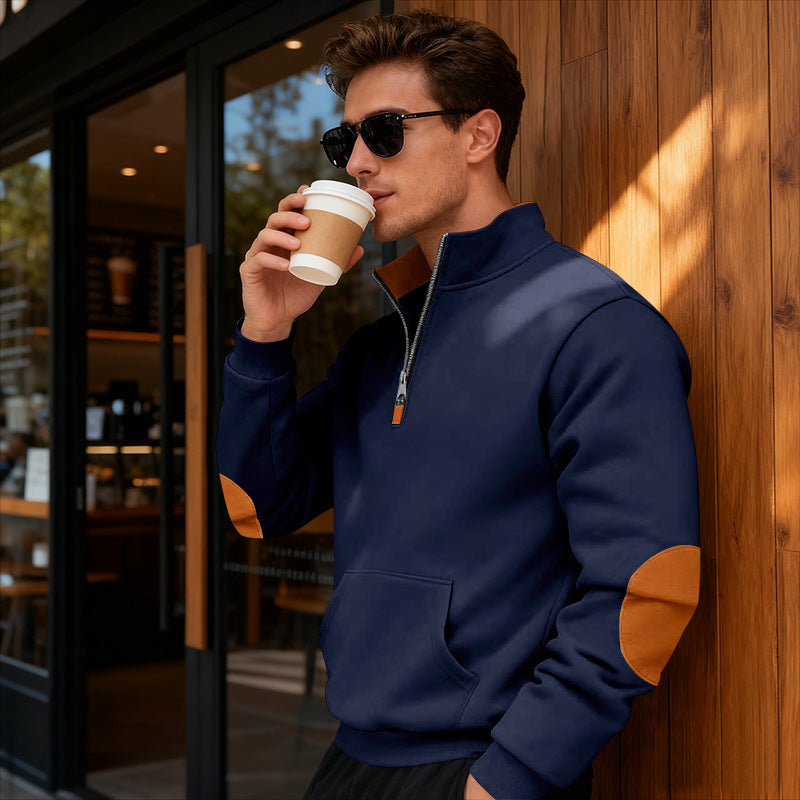 Sportlicher Herren Pullover Stehkragen Reißverschluss Modern