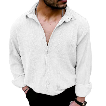 Herren Langarmhemd Modern Strukturiert Knopfdetails