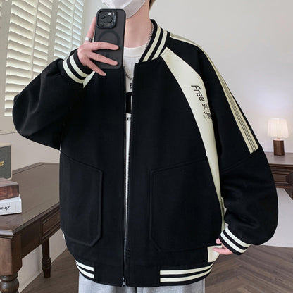 Sportliche Bomberjacke Unisex Kontrast Ärmelabschlüsse Modern