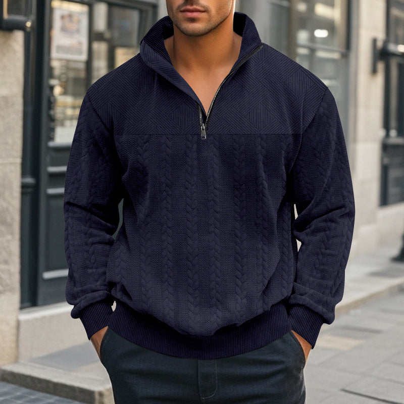Herren Strickpullover Modern mit Reißverschluss Grau