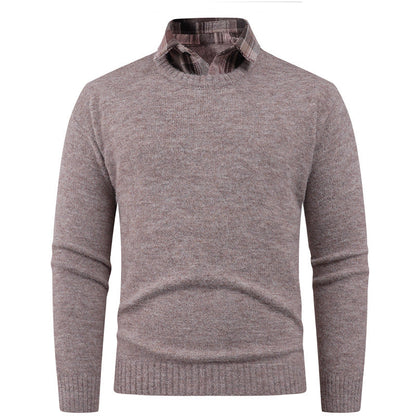 Herren Pullover Rundhals Fein mit Hemdkragen Modern