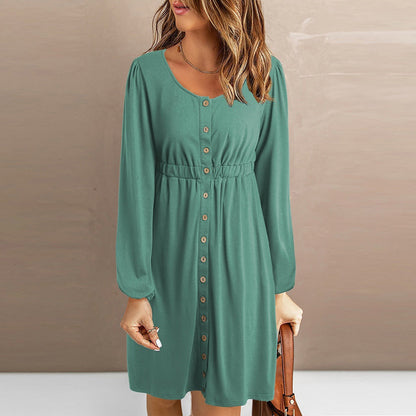 Damen Kleid mit Knopfleiste Elastischer Bund Elegant