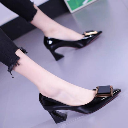 Damen Pumps Hochhackig Elegante Quadratverschluss Schuhe