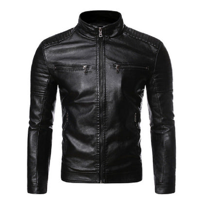 Herren Lederjacke Bikerstil Steppoptik Schwarz