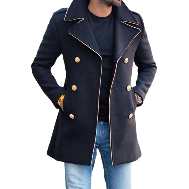 Herren Manteljacke Elegант Doppeltknopf Gold Akzente