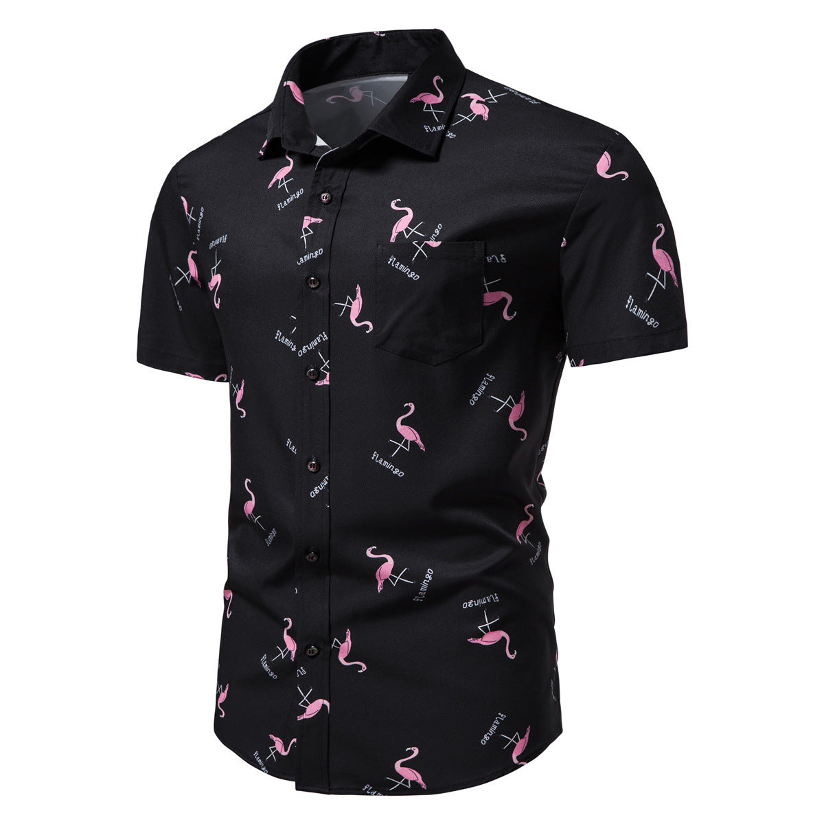 Herren Kurzarmhemd Flamingo Muster Sommer Modern