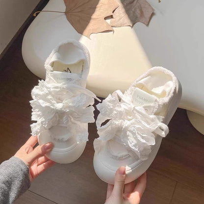 Damen Sneaker Atmungsaktiv 3D Rüschen Design Sportlich