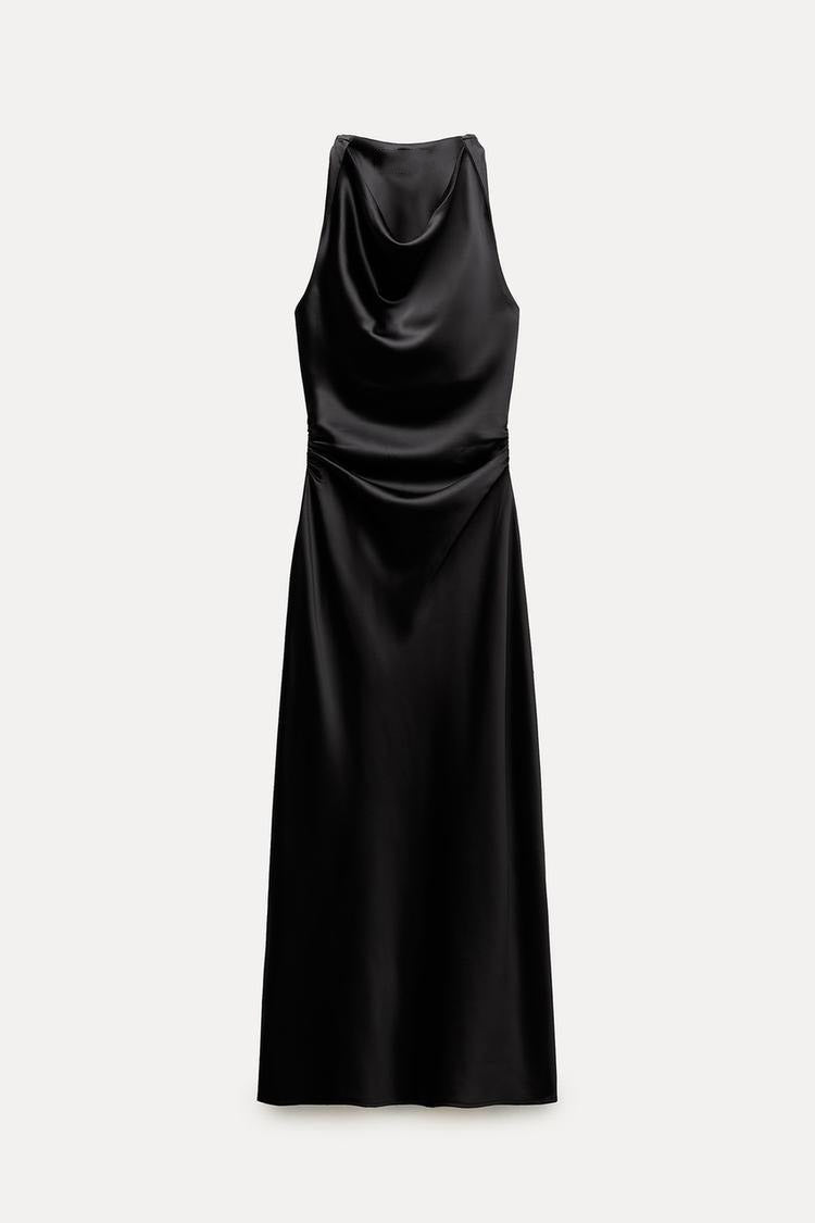 Damen Maxikleid Satin Elegant Rückenausschnitt Tief