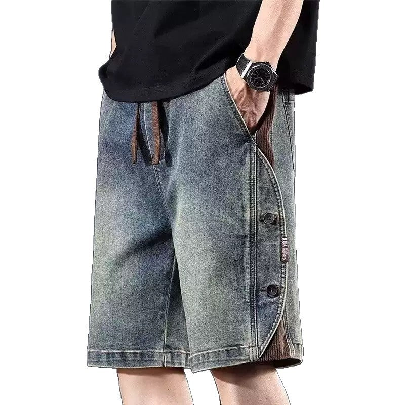 Herren Denim Shorts Knielang mit Kordelzug Bequem