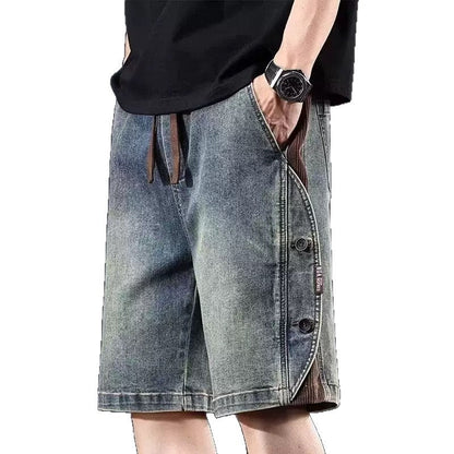 Herren Denim Shorts Knielang mit Kordelzug Bequem