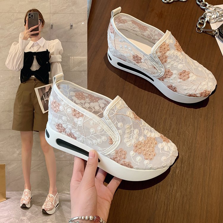 Damen Sneaker Slip-On Blumen Stickerei Mode Schuhe