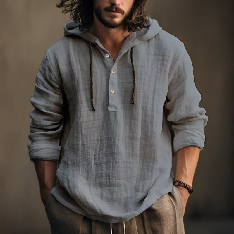 Herren Leinenbluse Lässig Kapuzenstyle Modern