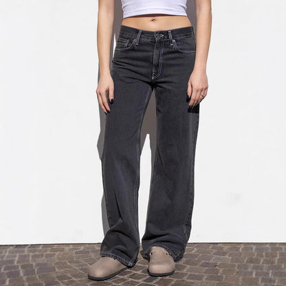 Damens High-Waist Jeans Used-Look Weite Bein