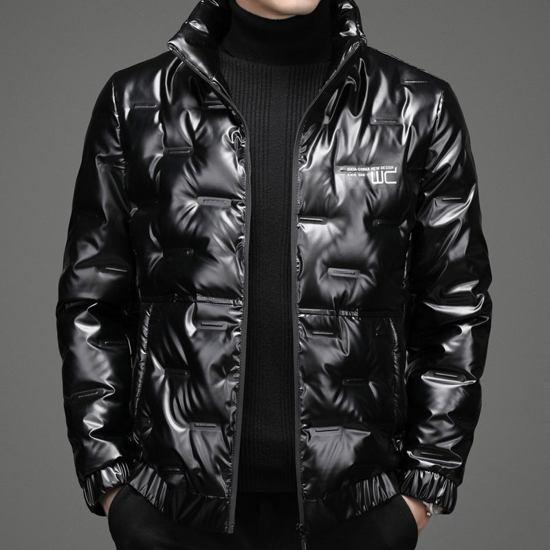 Herren Steppjacke Glänzend Hochschließend Schwarz - BerlinGlamour
