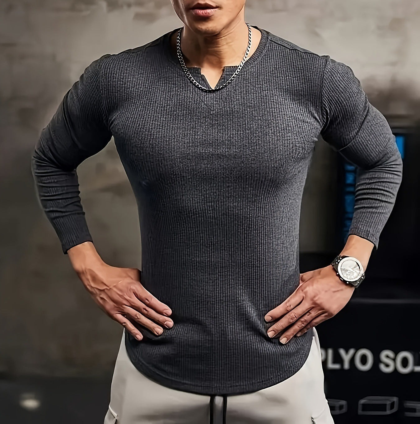 Herren Langarmshirt Rippstruktur Modern Glamour Style