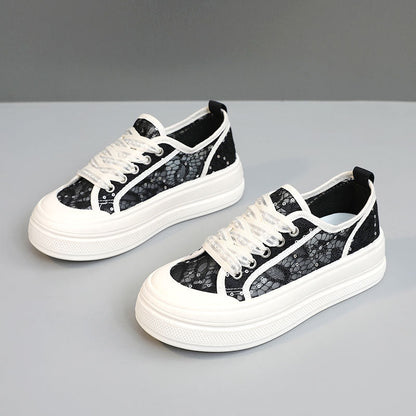 Damen Plateausneaker Bequem Spitze Floral Modisch