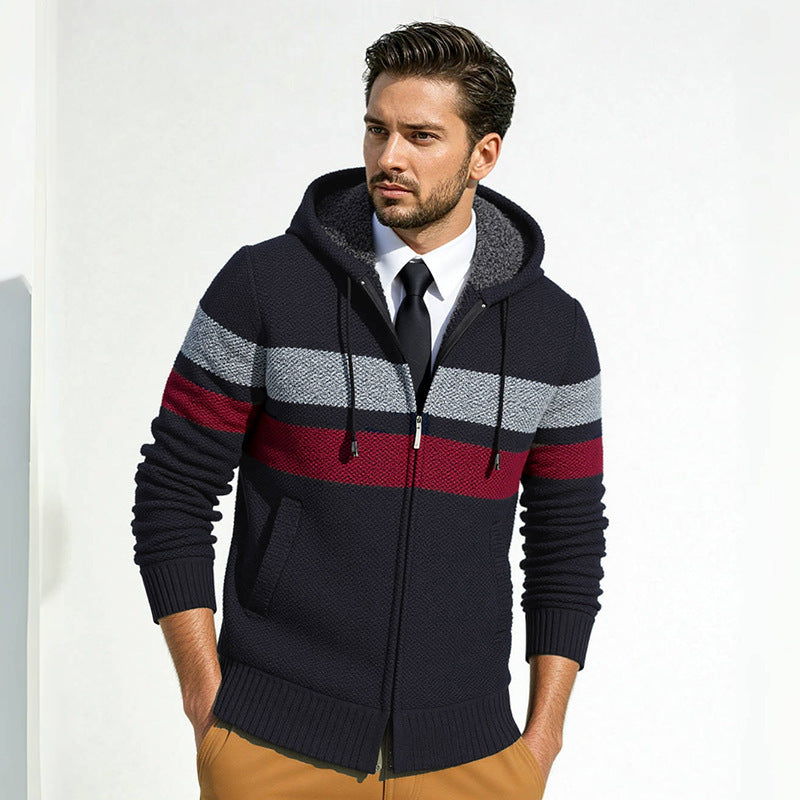 Herren Strickjacke Modern mit Kordelzug und Muster - BerlinGlamour