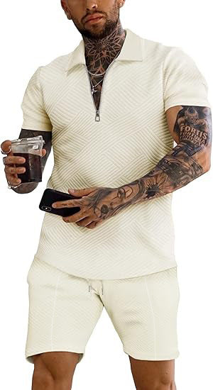 Herren Sportset Oberteil Shorts Strukturiert Modern