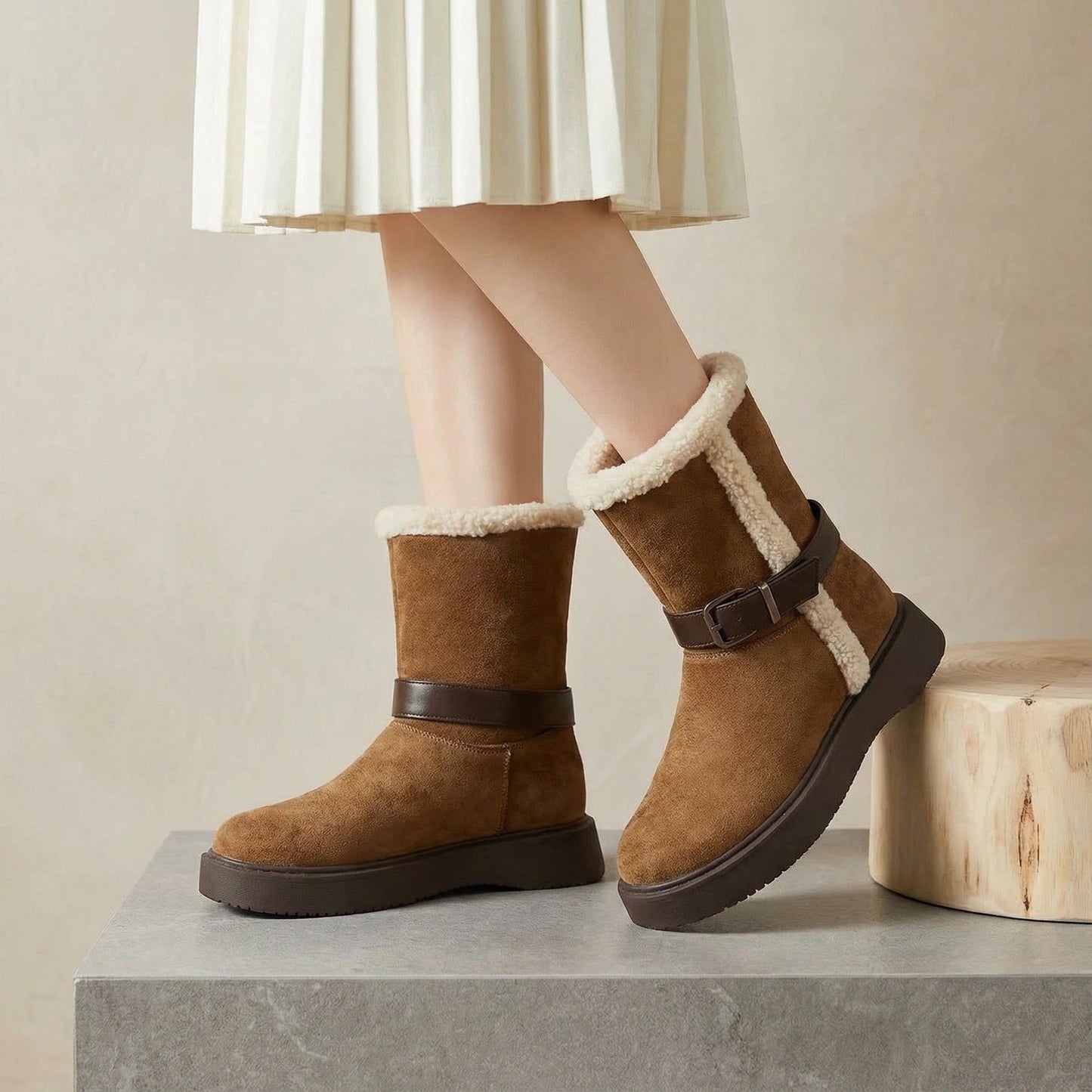 Damen Stiefel Warm Kuschelig Schnalle Modern