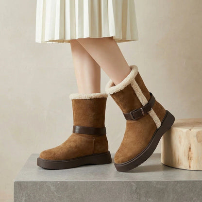 Damen Stiefel Warm Kuschelig Schnalle Modern