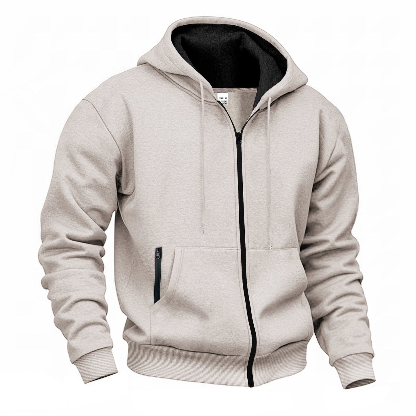 Herren Sweatjacke Stehkragen Reißverschluss Taschen Schwarz