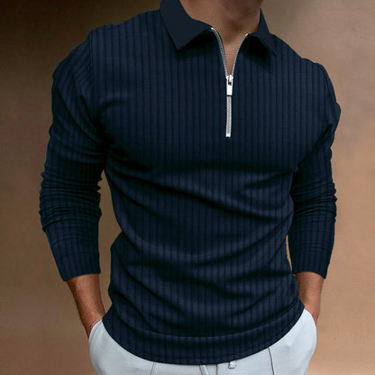 Herren Poloshirt Modern Strukturiert Reißverschluss Elegant