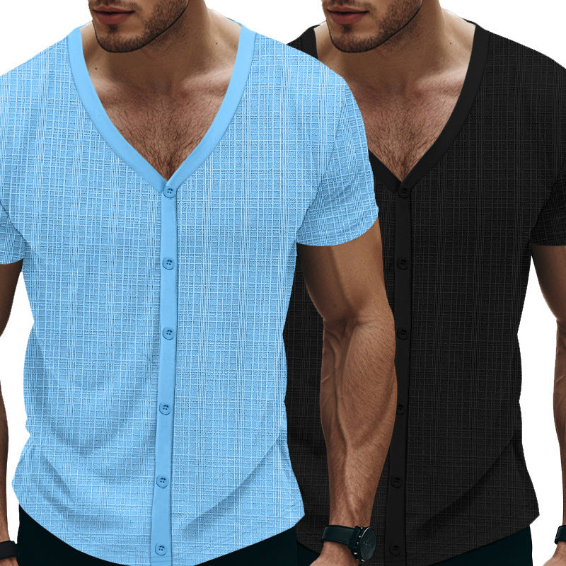 Herren Kurzarm Shirt Modern mit Knöpfen Strukturiert