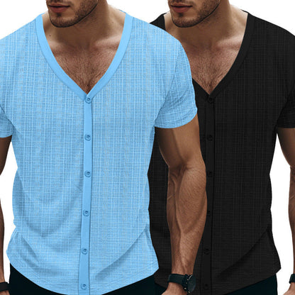 Herren Kurzarm Shirt Modern mit Knöpfen Strukturiert